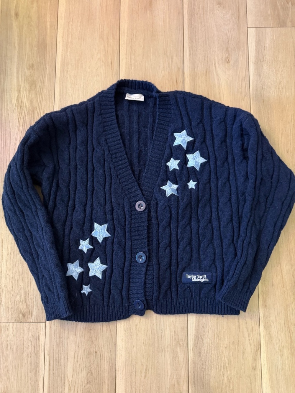 Official Taylor Swift Midnights Cardigan Navy Blue Star Knit Sweater EUC M/L